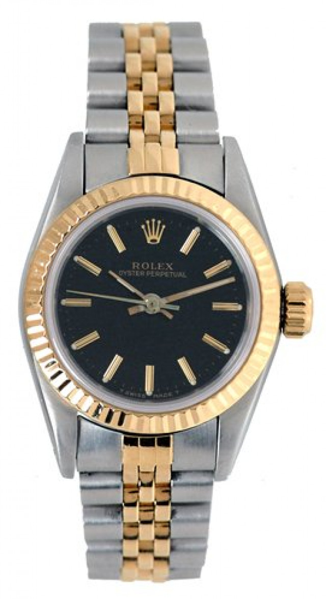 Rolex 67193 Yellow Gold & Steel on Jubilee, Fluted Bezel Black with Gold Index